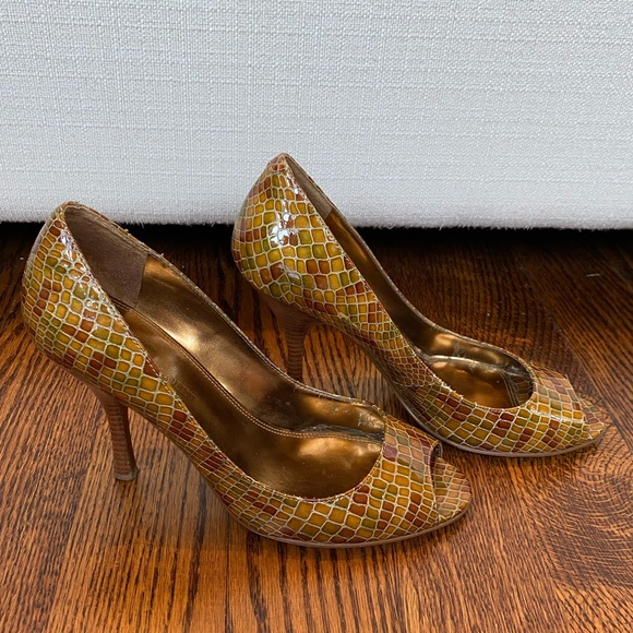 Nine West Embossed Leather Peep-Toe Pumps - Picture 3 of 6